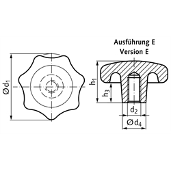 Sterngriffe ähnlich DIN 6336 aus Aluminium, Technische Zeichnung