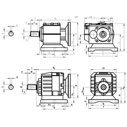 Stirnradgetriebemotor HR/I 0,25kW 230/400V 50Hz Bauform B3 IE2 n2 =123 /min Md2=19 Nm (Betriebsanleitung im Internet unter www.maedler.de im Bereich Downloads), Technische Zeichnung