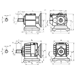 Stirnradgetriebemotor HR/I 1,1kW 230/400V 50Hz Bauform B3 IE3 n2 =143 /min Md2 =71 Nm (Betriebsanleitung im Internet unter www.maedler.de im Bereich Downloads), Technische Zeichnung