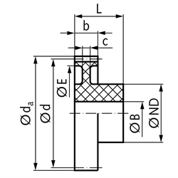 Stirnzahnrad aus Polyketon gespritzt mit Nabe Modul 1 85 Zähne Zahnbreite 9mm Außendurchmesser 87mm, Technische Zeichnung