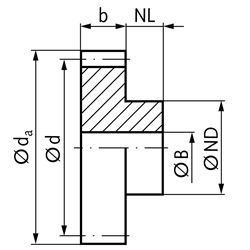 Stirnzahnrad aus Messing Ms58 mit Nabe Modul 0,5 65 Zähne Zahnbreite 2mm Außendurchmesser 33,5mm, Technische Zeichnung