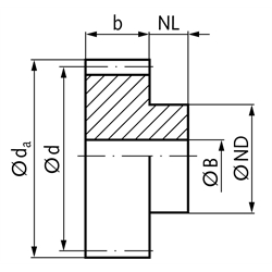 Stirnzahnrad aus C45 mit Nabe Modul 4 17 Zähne Zahnbreite 40mm Außendurchmesser 76mm Verzahnung induktiv gehärtet, Technische Zeichnung