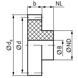 Stirnzahnräder Kunststoff POM, gefräst, Modul 1,5, Technische Zeichnung