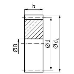 Stirnzahnräder aus Stahl, Modul 2,5  Zahnbreite 25 mm, ohne Nabe, Technische Zeichnung