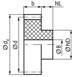 Stirnzahnräder Kunststoff POM schwarz, gefräst, Modul 1,5, Technische Zeichnung