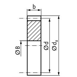 Stirnzahnrad aus C45 ohne Nabe Modul 1 25 Zähne Zahnbreite 10mm Außendurchmesser 27mm, Technische Zeichnung