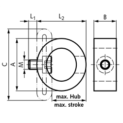 Strukturdämpfer TR 39-19H Durchmesser 39mm Gewinde M5 , Technische Zeichnung