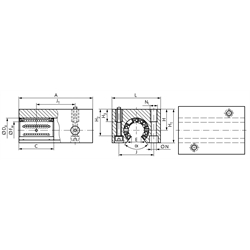 Offene Tandem-Linearlagereinheit KGT-3-O ISO-Reihe 3 Premium mit Linear-Kugellagern mit Winkelausgleich mit Doppellippendichtung für Wellen-Ø 40mm, Technische Zeichnung