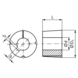 Taper-Spannbuchse 1008 Bohrung 18mm , Technische Zeichnung