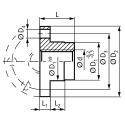 Einbaufertige Flanschmutter EFM lang mit Trapezgewinde DIN 103 Tr.70x10 eingängig links Rotguss RG7, Technische Zeichnung