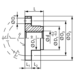 Einbaufertige Flanschmutter mit Trapezgewinde DIN 103 Tr.18 x 4 eingängig rechts Rotguss Rg7 , Technische Zeichnung