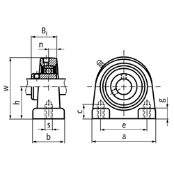 Kugelstehlager UCPA 201 Bohrung 12mm Gehäuse aus Grauguss, Technische Zeichnung