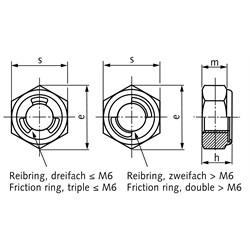 Sicherungsmuttern U-NUT® mit Sicherungseinsatz aus Metall, selbstsichernd, Technische Zeichnung