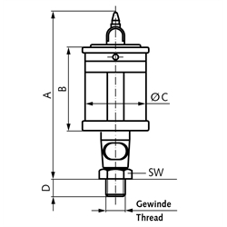 Tropföler UNI mit Regulierung von oben Inhalt 1000 ml Gewinde G 1/2" , Technische Zeichnung