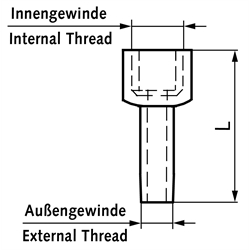 Verlängerungsstutzen 40mm Gesamtlänge 50mm Innengewinde G1/4" Außengewinde R1/4" Stahl verzinkt, Technische Zeichnung