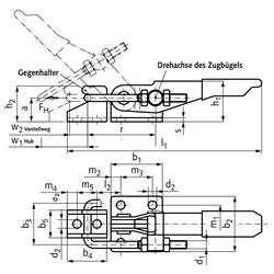 Verschluss-Spanner, Stahl verzinkt, Technische Zeichnung