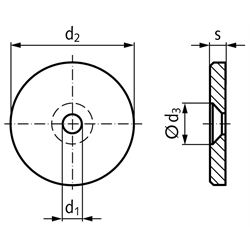 Vorlegescheibe für M3 Außen-Ø 12mm Stärke 2,3mm Stahl brüniert, Technische Zeichnung