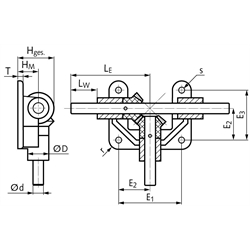 Offenes Winkelgetriebe OW3 mit Kegelrädern aus Polyacetal Wellen aus Edelstahl Ø 10mm Modul 2 16 Zähne Übersetzung 1:1 Ausführung 30L, Technische Zeichnung