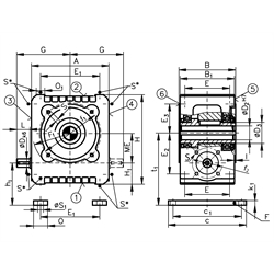 Schneckengetriebe ZM/I Ausführung HL Größe 80 i=53:1 (Betriebsanleitung im Internet unter www.maedler.de im Bereich Downloads), Technische Zeichnung