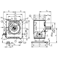 Schneckengetriebe ZM/I Ausführung A Größe 50 i=72,0:1 Abtriebswelle Seite 5 (Betriebsanleitung im Internet unter www.maedler.de im Bereich Downloads), Technische Zeichnung