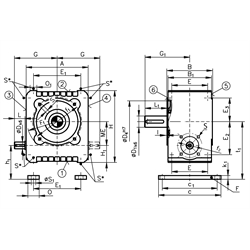 Schneckengetriebe ZM/I Ausführung A Größe 40 i=29,0:1 Abtriebswelle Seite 6 (Betriebsanleitung im Internet unter www.maedler.de im Bereich Downloads), Technische Zeichnung