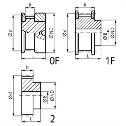 Zahnriemenrad aus Aluminium Profil T2,5 96 Zähne für Riemenbreite 6 mm 16 T2,5/96-0, Technische Zeichnung