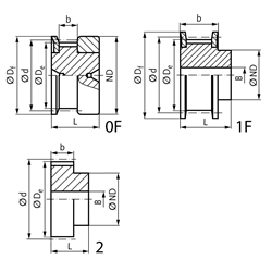 Normzahnriemenrad aus Aluminium Teilung MXL 28 Zähne für Riemenbreite 025 , Technische Zeichnung