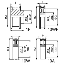 HTD-Zahnriemenrad aus Stahl Profil 8M 38 Zähne für Riemenbreite 50mm , Technische Zeichnung