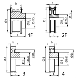 HTD-Zahnriemenrad aus Stahl Profil 8M 25 Zähne für Riemenbreite 30mm, Technische Zeichnung