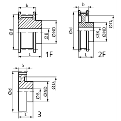 HTD-Zahnriemenrad aus Stahl Profil 8M 36 Zähne für Riemenbreite 20mm , Technische Zeichnung