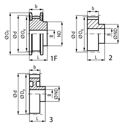 Normzahnriemenrad aus Aluminium Teilung XL 27 Zähne für Riemenbreite 037 , Technische Zeichnung