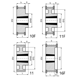 Zahnriemenräder HTD 8M-Taper für Riemenbreite 20 mm, Technische Zeichnung