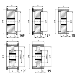 HTD-Zahnriemenrad aus Grauguss Profil 8M 90 Zähne für Riemenbreite 50mm für Taper-Spannbuchse 3020 , Technische Zeichnung