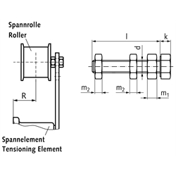 Schraubensatz für Spannrollen/Umlenkrollen TS M12x90 Stahl verzinkt, Technische Zeichnung