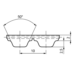 PU-Zahnriemen Profil AT10 Breite 32mm Wirklänge 660mm Zähnezahl 66 32 AT10/660 , Technische Zeichnung