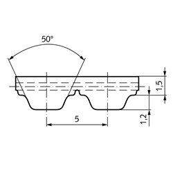 PU-Zahnriemen Profil AT5 Breite 32mm Wirklänge 300mm Zähnezahl 60 32 AT5/300 , Technische Zeichnung