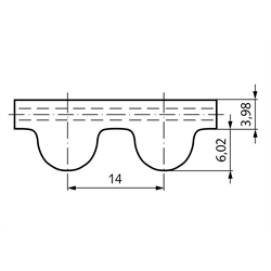 HTD-Zahnriemen Neopren Profil 14M Breite 85mm Wirklänge 966mm Zähnezahl 69 , Technische Zeichnung