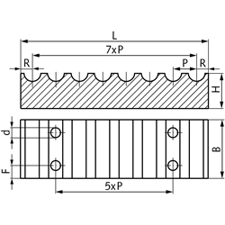 Klemmplatte aus Aluminium für Zahnriemen Profil HTD 8M Riemenbreite 20mm , Technische Zeichnung