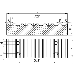 Klemmplatte aus Aluminium für Zahnriemen Profil AT10 Riemenbreite 50mm , Technische Zeichnung