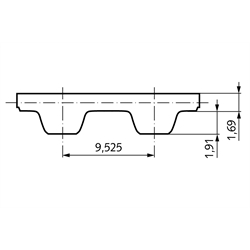 Normzahnriemen Neopren 322 L 86 Zähne Riemenbreite 075 , Technische Zeichnung