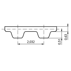 Normzahnriemen Neopren 64 MXL 80 Zähne Länge 162,56mm Riemenbreite 025 , Technische Zeichnung