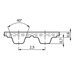 PU-Zahnriemen Profil T2,5 Breite 6mm Wirklänge 120mm Zähnezahl 48 6 T2,5/120 , Technische Zeichnung