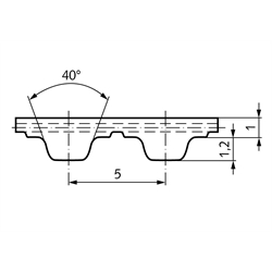 PU-Zahnriemen Profil T5 Breite 16mm Wirklänge 455mm Zähnezahl 91 16 T5/455 , Technische Zeichnung