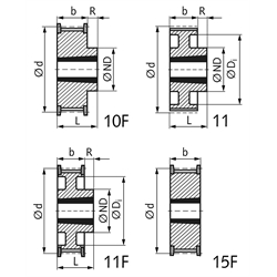 Zahnriemenrad aus Stahl Profil T10 42 Zähne für Riemenbreite 16mm für Taper-Spannbuchse 2012, Technische Zeichnung