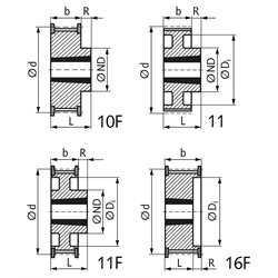 Zahnriemenrad aus Stahl Profil T10 36 Zähne für Riemenbreite 25mm für Taper-Spannbuchse 2012, Technische Zeichnung