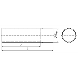 Zahnwelle HTD Profil 5M 72 Zähne Länge 200mm Material Aluminium , Technische Zeichnung