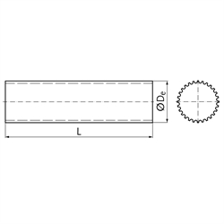 Zahnwelle HTD Profil 8M 18 Zähne Länge 200mm Material Aluminium, Technische Zeichnung