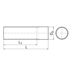 Zahnwelle Teilung MXL 0,080" (2,03mm) 18 Zähne Verzahnungslänge min. 50mm Gesamtlänge 75mm Material Aluminium , Technische Zeichnung