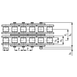 Zweifach-Rollenkette 24 B-2 Teilung 1 1/2x1" , Technische Zeichnung