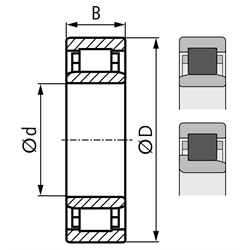 SKF Zylinderrollenlager NJ 206 ECP/C3 einreihig Innen-Ø 30mm Außen-Ø 62mm Breite 16mm Lagerluft C3, Technische Zeichnung